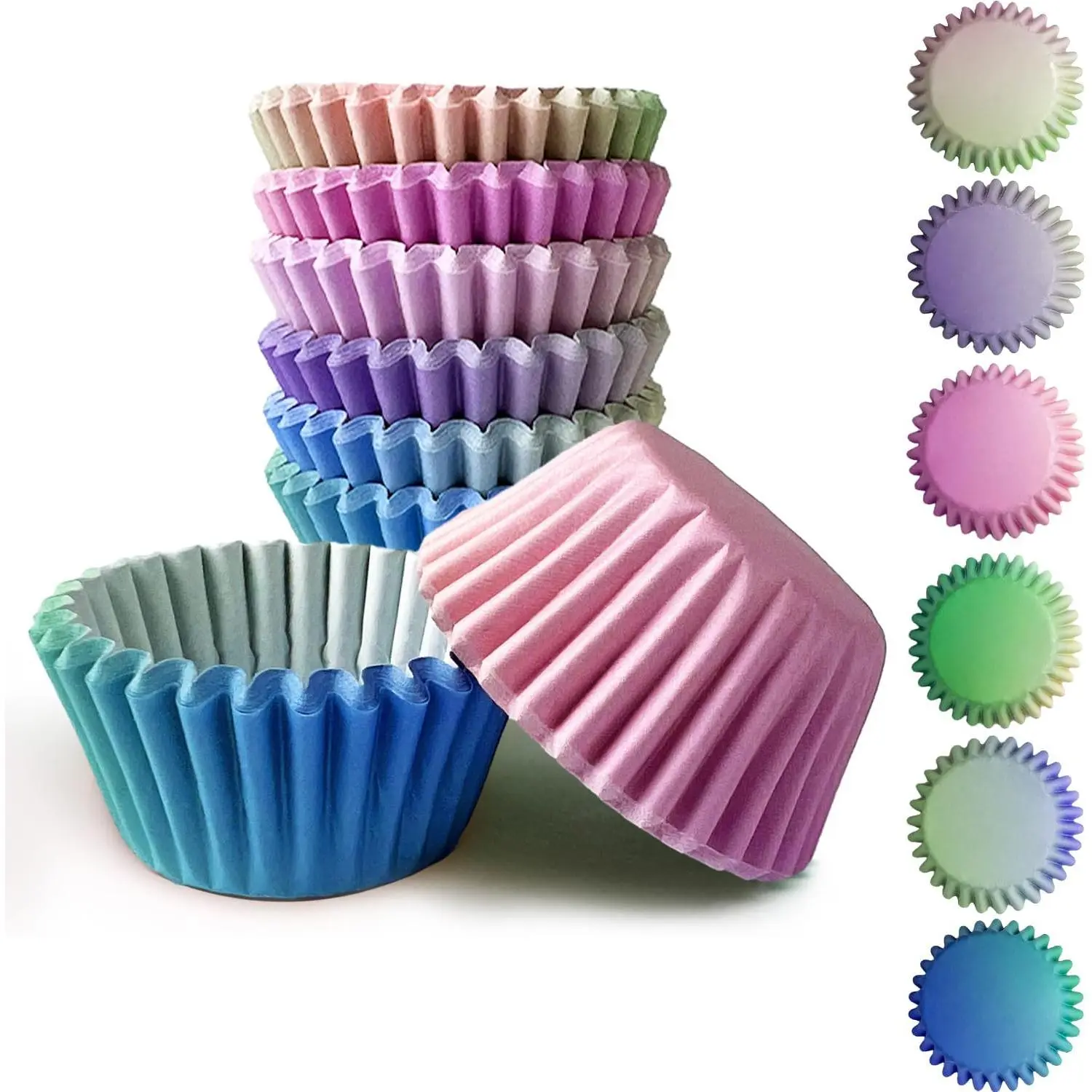 300 count Standard Gradient Cupcake Liners Cupcake Cups 6 Designs Blue Pink Gradient Cupcake Papers Baking Cups Cupcake Wrappers (Medium Size)