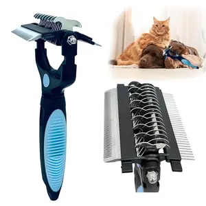 3-in-1 Pet Grooming Brush for Dogs & Cats - Double Sided Deshedding Tool with Stainless Steel Teeth, Detangler Comb & Undercoat Rake |  Handle for Matted  Removal, Safe for Long/Short Hair
