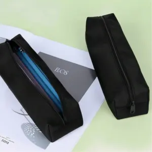 1pc Solid Black Large-Capacity Oxford Pencil Case, Pencil Bag & Cosmetic Organizer - Multi-Purpose Zippered Pouch For Student Stationery, Makeup, Travel Essentials & Small Items Storage