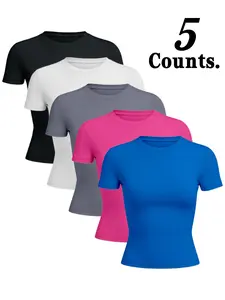 Women's Outdoor Sports Short Sleeve Running Training Quick-Dry Fitted Gym High Stretch Solid Color Top, Casual Daily Wear Commute Athletic Activewear, Athletic Yoga Tops, Quick Drying Top