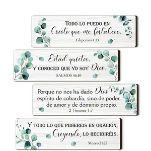 4 Pieces Spanish Bible Verses Wall Decor Christian Spanish Wood Plaque Hanging Sign Religious Wall Decor Bible Verses Art for Home Office Farmhouse Kitchen Bedroom Decoration (Fresh Style)