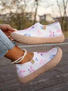 Women's New Fashion Comfortable Mesh Casual Sports Shoes, One-Step Slip-On Non-Slip Thick Sole Round Toe Multi-Color