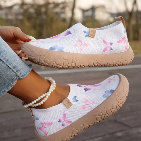 Women's New Fashion Comfortable Mesh Casual Sports Shoes, One-Step Slip-On Non-Slip Thick Sole Round Toe Multi-Color, Breathable Walking Shoes, Trendy Walking Shoes, Daily Wear Shoes, Thick Soled Shoes
