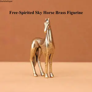 Solid Brass Flying Horse Figurine, Creative Sky Horse Desktop Ornament, Retro Metal Tea Pet Craft Decor, Stylish Mini Brass Statue for Tea Table Home Interior Art Decoration & Gift Collection