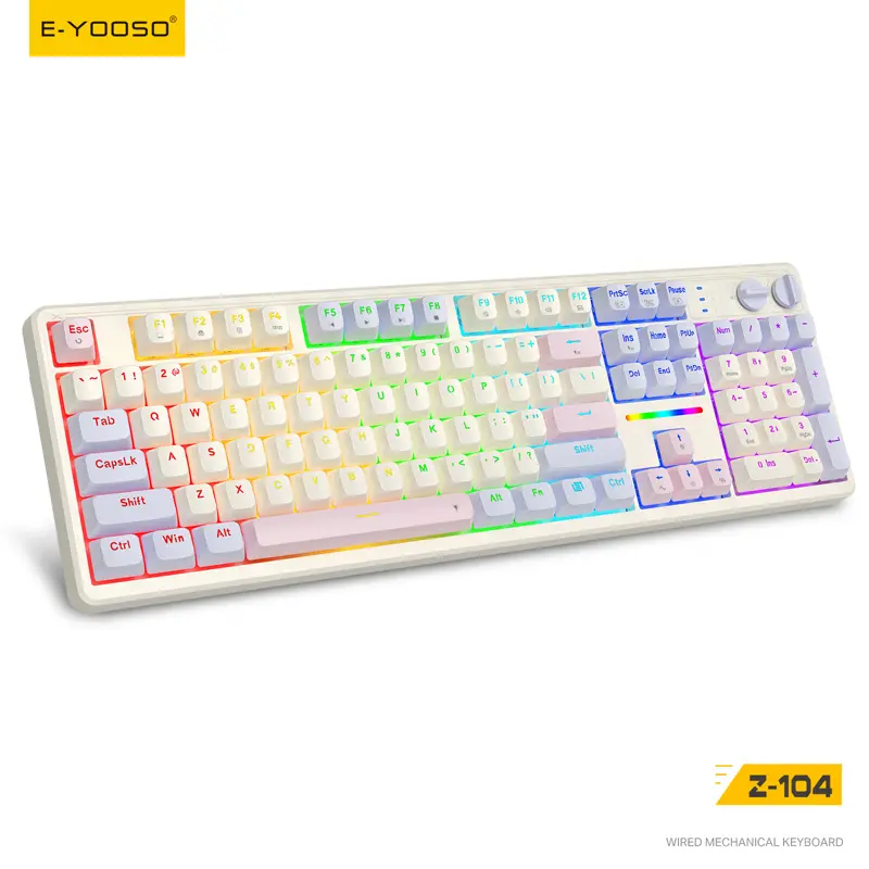 E-YOOSO Z-104 Wired Mechanical Gaming Keyboard, 104-Keys RGB Backlit Hot-Swappable Keyboard for Gaming, Ergonomic Design Compatible with PC, Laptop, Windows, Mac