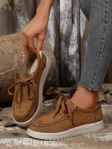Women's Solid Color Lace-Up Casual Shoes, Indoor Outdoor Wearable Daily Comfortable Versatile Daily Street Shoes Ladies Footwear