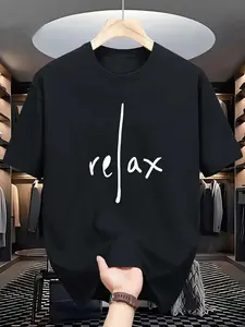 Men's Relax Print T-Shirt - Casual Geometric Pattern, Polyester, Knit Fabric, Elastic Round Neck, Regular Fit, Summer Outdoor Street Style, Adult Unisex