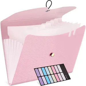 7 Pockets Expanding File Folder, A4 Size Accordion File Folders with 12 Labels, Cute Portable Paper Document Organizer for Home College School Office Supplies, Macaron Pink