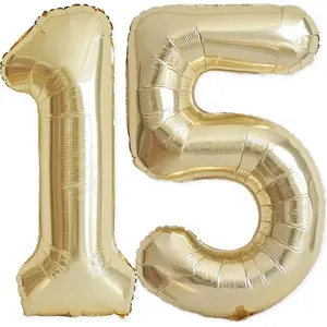 15 Balloon Number, 40 Inch Champagne Gold Foil Balloons Giant Jumbo Helium Number 15 or 51 Balloons for 15th 51th Birthday Decorations Anniversary Events Boys Girls Party Decorations (Light Gold)