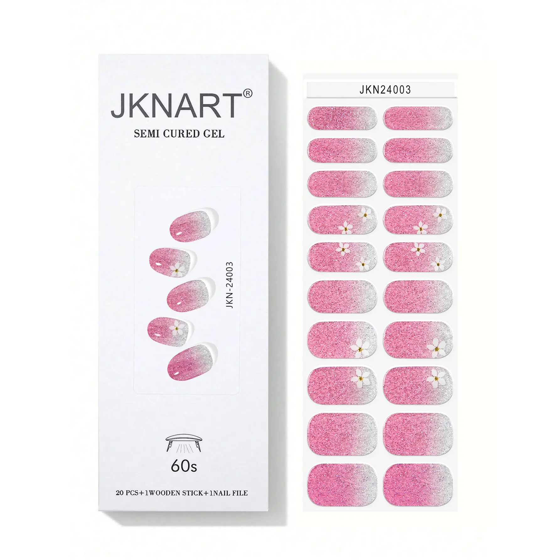 20 Semi-Cured Gel Nail Stickers, UV Gel Stickers, Easy Install Remove, Salon Quality, Art Nails for Women, Gel Nail Strips, Nail Art Decoration, Requires UV/LED Lamp