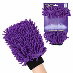 Microfiber Cleaning Mitt Glove, Lint-Free Dusting & Washing Glove for Furniture, Blinds, Shelves, Baseboards & Car Interior, Purple