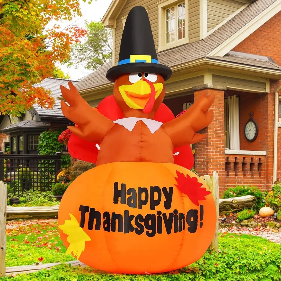Thanksgiving Inflatables Outdoor Decoration GOOSH 6 Ft Turkey Blow Up Yard Ghost with Built-in LEDs for Indoor Garden Lawn Party Decor Happy Thanksgiving Pumpkin
