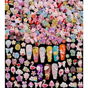 1 Pack of 250pcs Cute & Sweet 3D Nail Charms for Acrylic Nails, Perfect for Nail Art Decorations & DIY Accessories Crafts，Flower Bee Pineapple Bear Charms for Nail (#1-Multi-Color) springtok