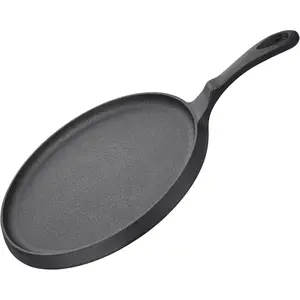 Cast Iron Griddle – 10" (25 cm) pre-seasoned crepe pan with ergonomic handle; suitable for tortillas, pancakes, roti; compatible with oven, stovetop, grill, induction cooktops, and campfire skillet.