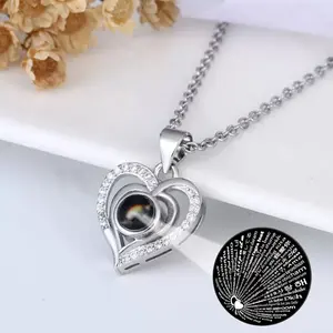 Necklace Gift for Girlfriend - I Love You in 100 Languages Projection Pendant for Women, Mom, Wife on Anniversary or Birthday