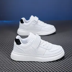 Boys' Casual Sneakers, Summer New Outdoor Fashion Three-Color Leather Convenient Velcro Campus Performance White Shoes, Medium and Large Boys' and Girls' Black and White Sneakers Sizes 28-40