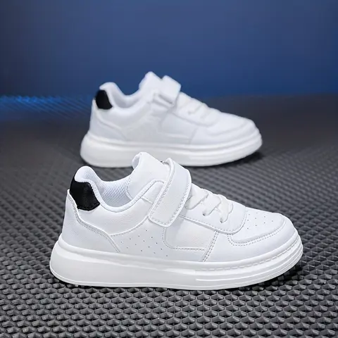 (New) Kids' Casual Trainers - Summer School Outdoor Fashion, 3-Color Leather PU EVA, Convenient Velcro Fast On/Off, Size 28-40 (Fits 8-9 Years), Gift (Comes with Every Order)