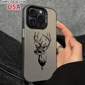 Phone case for iPhone 16 Pro Max 15 Plus 14 13 12 11 XR XS Line Deer Head Pattern Anti-Scratch Shockproof Pocket-Friendly durable Cover