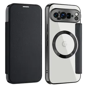 High-End Transparent Magnetic Phone Case for Google Pixel 10 Pro Xl/pixel 9 Pro Xl, Wireless Charging, Card Holder, Anti-Theft