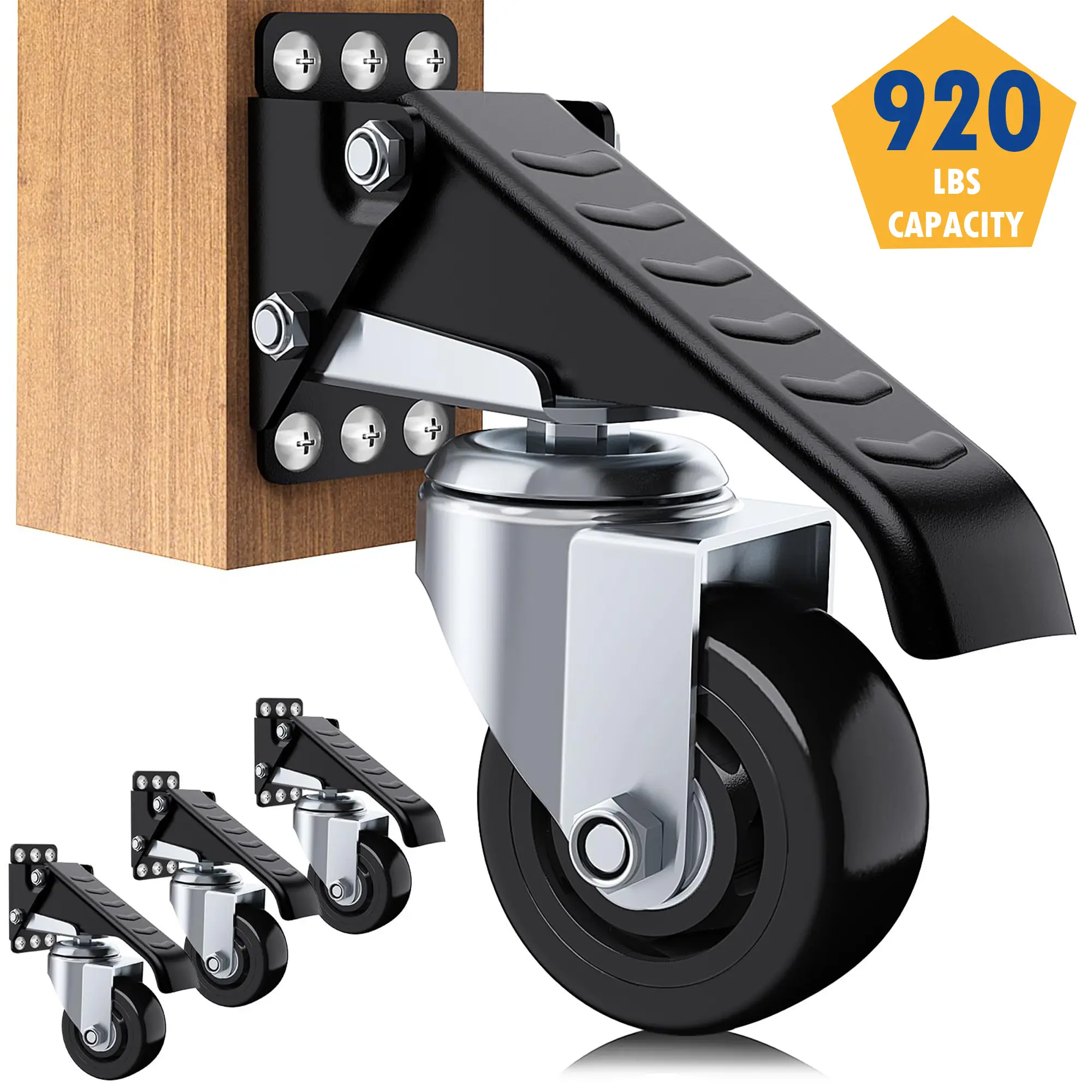 Workbench Casters Wheels 920Lbs Retractable Casters Set of 4 Heavy Duty Side Mount Caster Rollers 3" Stepdown Castor Wheels for Bench Machinery Work Table with Installation Template, 4 Pack