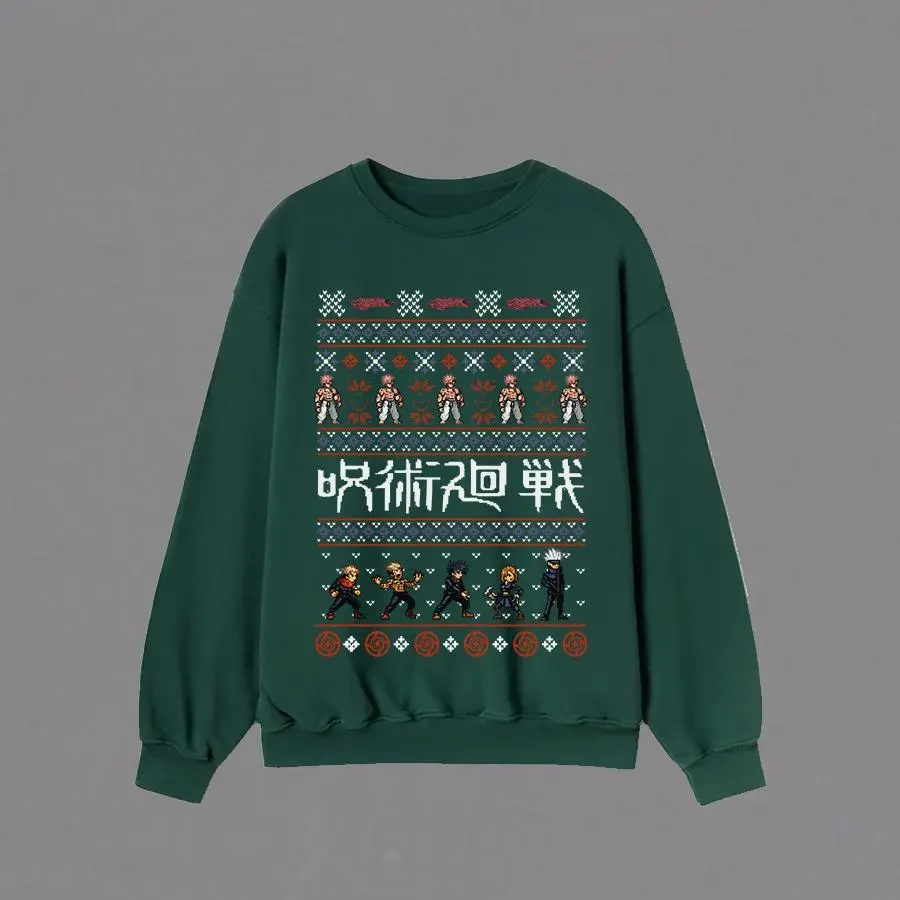 Jujustu Kaisen Character Gojo, Itadori, Megumi, Nobara Ugly Christmas Sweatshirt | JJK Tokyo Jujutsu High Anime Gojo Satoru Ugly Sweater | Unisex Tee To Match Sneaker