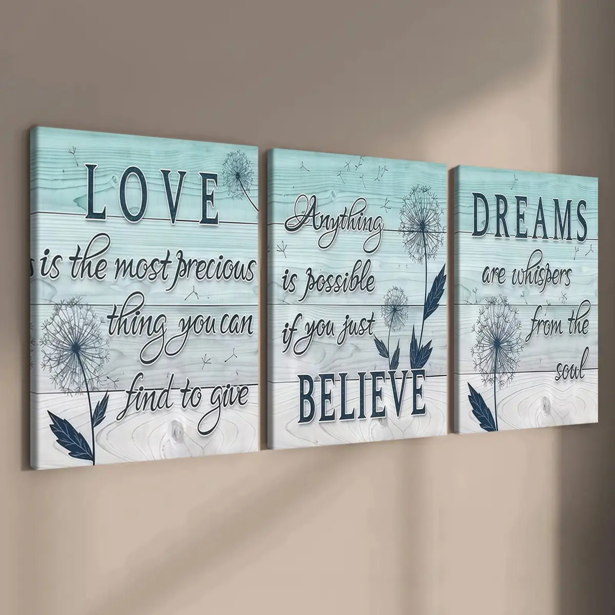 3-count wooden frame canvas, fresh wooden feel, inspiring three-piece set decorative poster, perfect living room and bedroom decoration, fashionable family poster, modern wall art