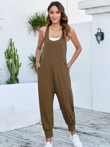 2026 New Cross-Border European and American Women's Jumpsuit, Casual Loose Sleeveless Backless Outfit