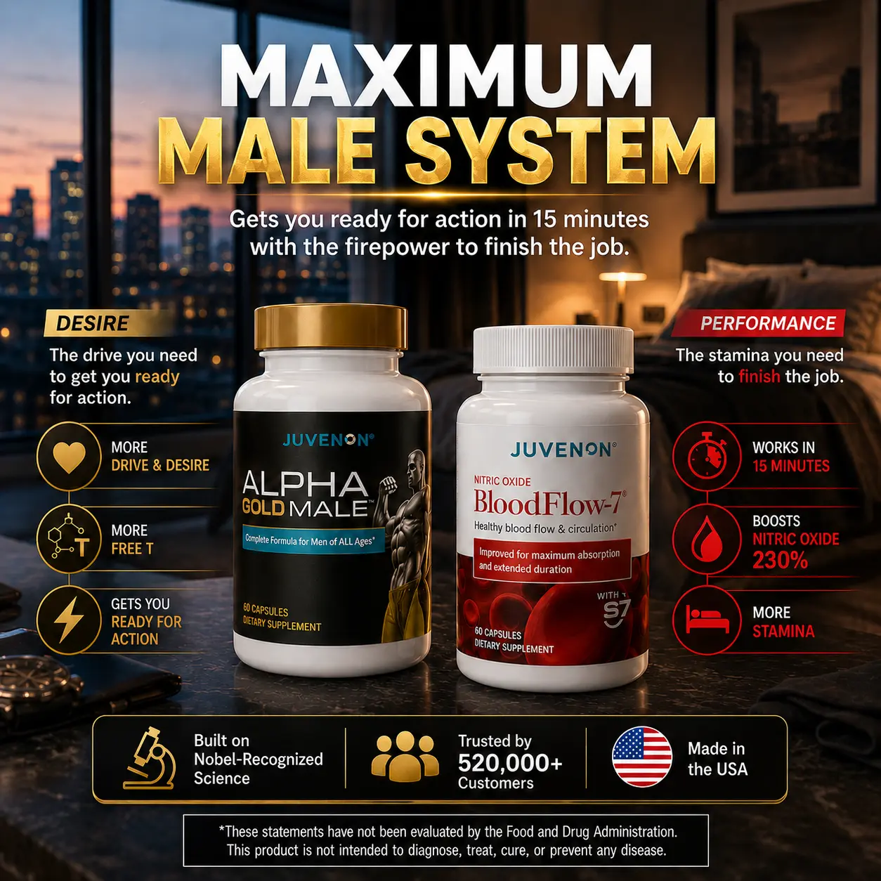 Maximum Male System – Men's Performance Stack, Supplement Bundle - 1 Month Supply - Complete 2-Product System for Nitric Oxide, Stamina & Men's Vitality, Healthcare, Fitness, Edible, Men's Performance Testo Booster Capsules