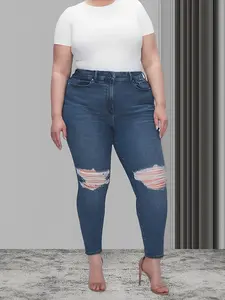 Huonwei Plus Size Shapewear Jeans for Women Tummy Control Jeans Stretch Ripped Pants Oversized Body Shaper Jeans 118