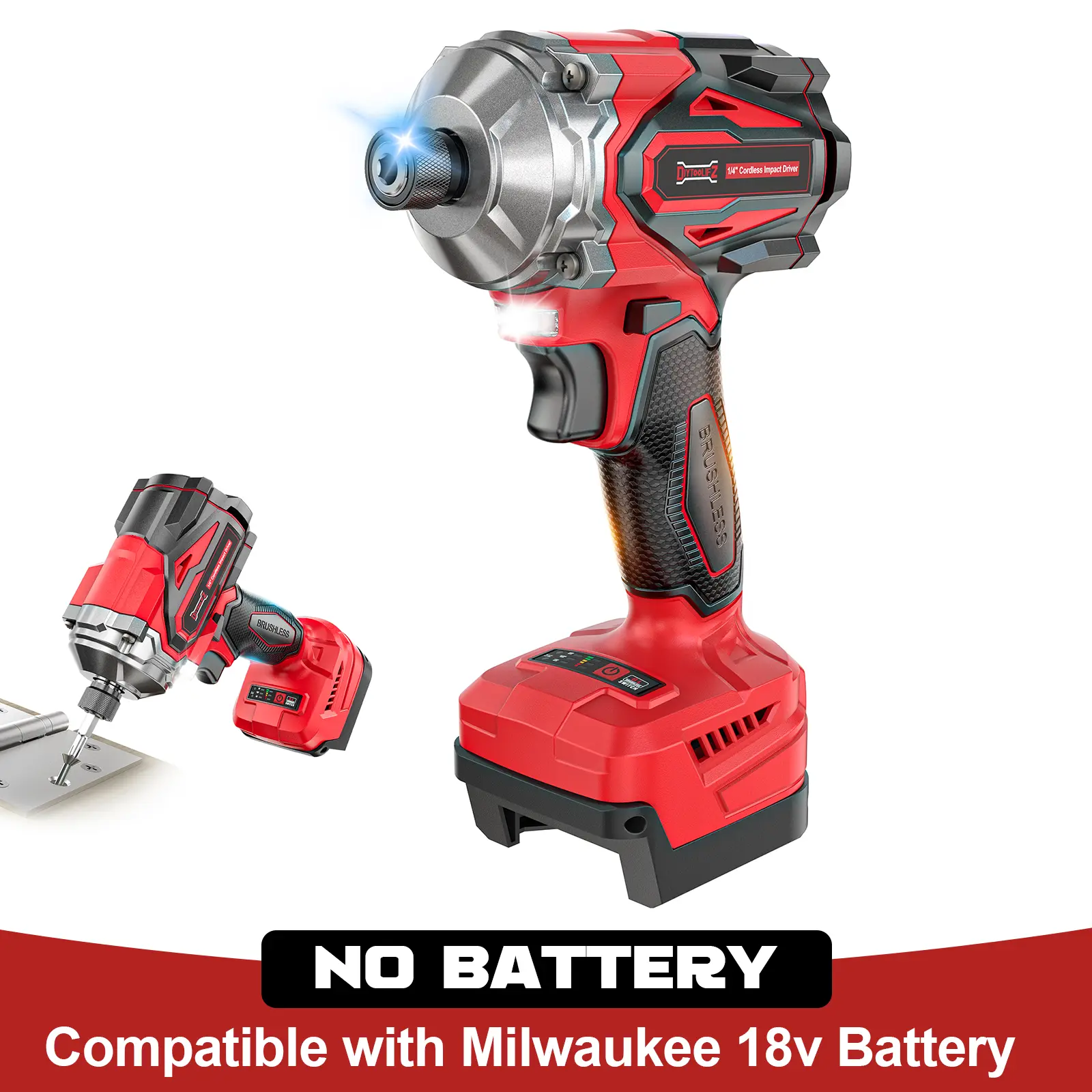 Cordless Impact Driver 1/4" Compatible with Milwaukee 18V Battery(Bare Tool!!), 2800In-lbs Brushless Impact Drill, 4 Speed, 3900RPM Compact Driver Tool for Construction & Home backtoschool