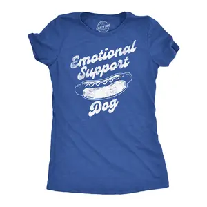 Womens Funny T Shirts Emotional Support Dog Sarcastic Hotdog Graphic Tee Funny Womens T Shirts Cute Vintage Fashion Casual Ladies T-Shirt Gift Sarcastic Tops for Women Funny Food Top Women's Novelty Tees Royal -