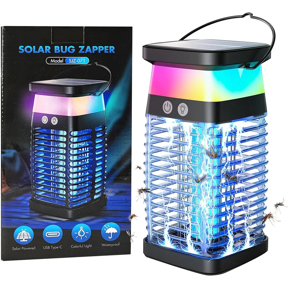 Solar Rechargeable Electric Mosquito Zapper Insect Killer with Fly Repellent - IP68 Waterproof, Plug-In, RGB Light, Reading Lamp - for Patio, Camping, Home Household Electronic Pest Control Appliance,summerwins