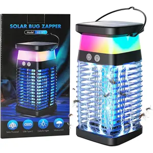 Outdoor Indoor Mosquito Zapper Solar Fly Zapper Rechargeable Electric Mosquito Killer IP68 Waterproof Insect Fly Trap Plug in with RGB Light & Reading Lamp for Patio Camping Home Backyard