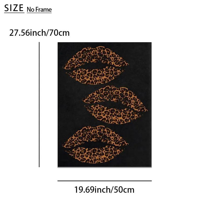 Black Leopard Animal Print Lip Art Canvas Poster Wall Decor with Optional Frame, Modern Minimalist Home Accessory, Perfect Gift for Wild Enthusiasts, Suitable for Living Room Decorations, Kid Room, Wardrobe, Military, Leopard Print