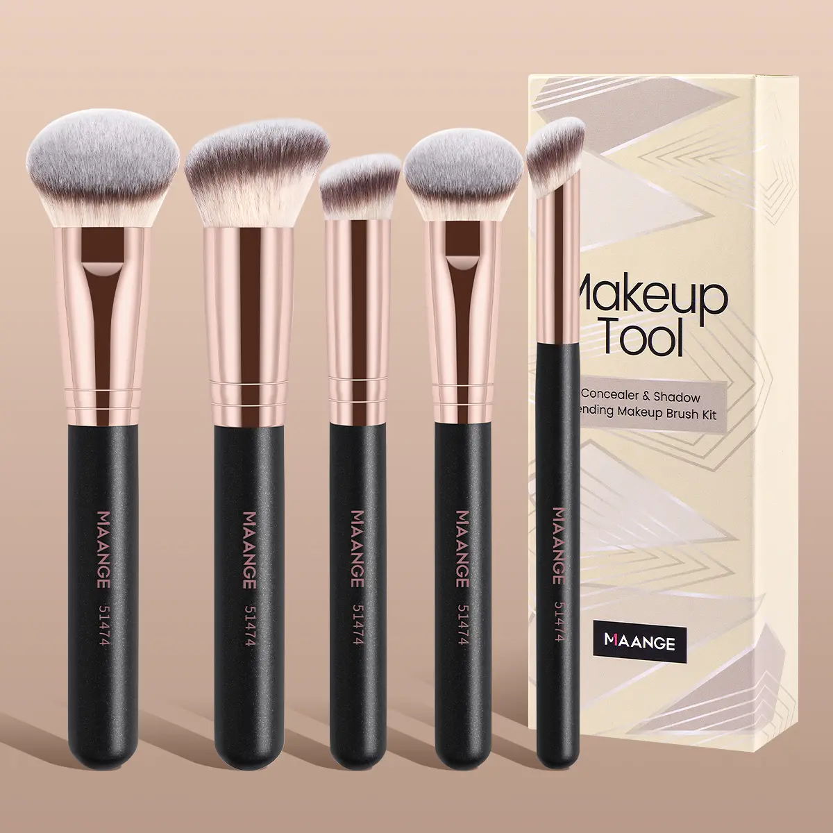 MAANGE 5pcs Professional Kabuki Makeup Brush Set, Cosmetic Brushes, Powder Brush Blush Brush Contour Brush Concealer Brush Nose Contour Brush Highlight Brush, Essential Beauty Tools, Makeup Accessories Gifts for Friends, Makeup Brush Kit