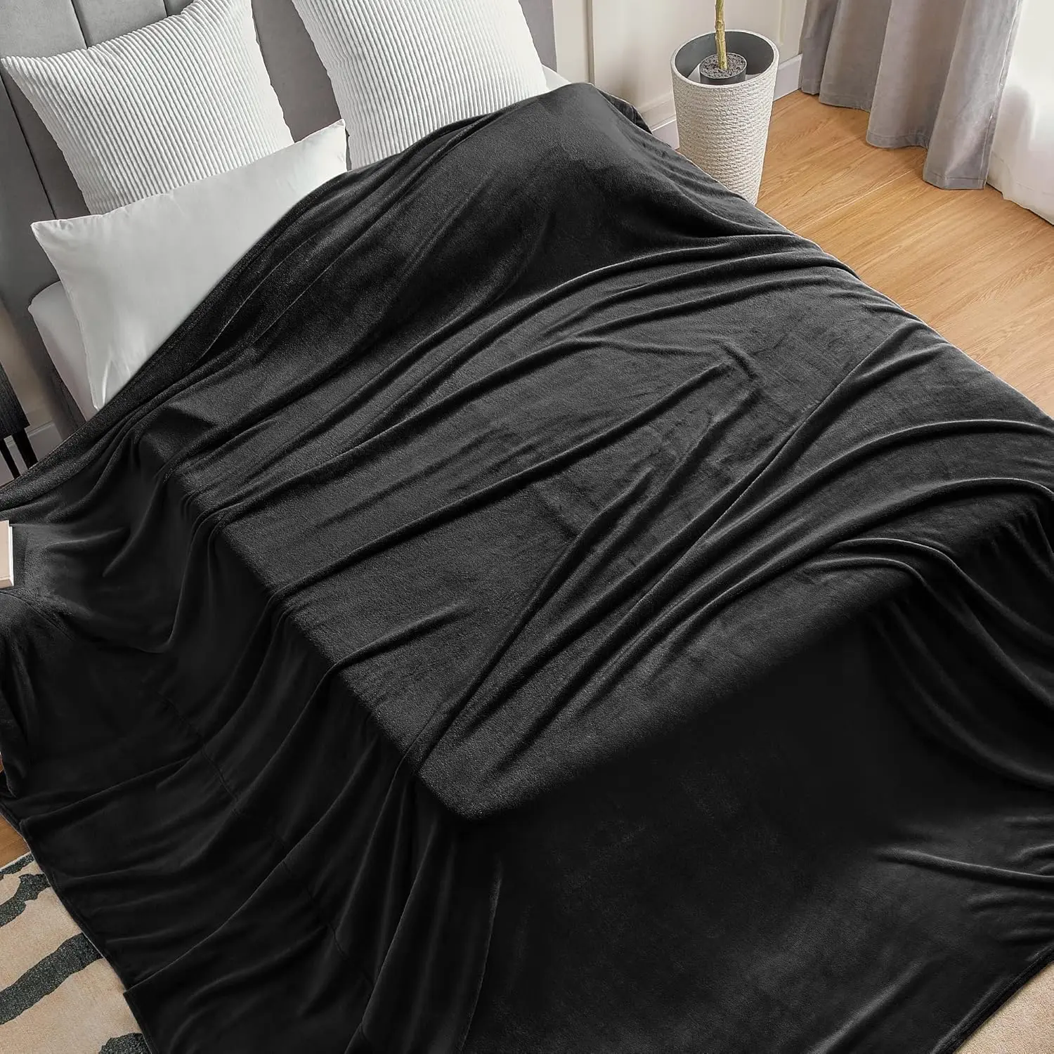 Big 120" x 120" (10' x 10'), Super Fluffy Fuzzy Oversized King for, Couch, Sofa, Camping, Extra Large Fits Whole Family, Black