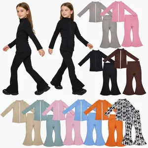 Girl Athletic Clothes – Black Bell Bottom Set | Cheer Game Day Yoga Outfit | Winter Sports Clothes for Active & Stylish Kids