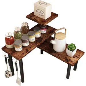 Homode Kitchen Countertop Organizer - 3 Tier Corner Shelf, Bathroom Counter Organizer, Spice Rack, Coffee Bar, Over Sink, Rustic Brown