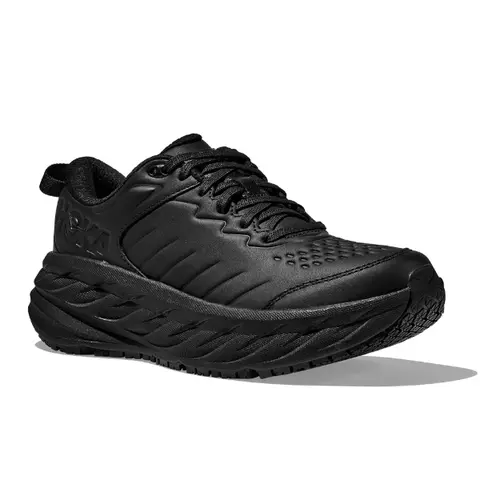HOKA Women's Wide Black Full-Grain Leather Athletic Training Sneakers - Water-Resistant, EVA Cushioning Sole, Slip-Resistant Outsole, Memory Foam, Early Stage Meta-Rocker, Optimal Traction Work Footwear