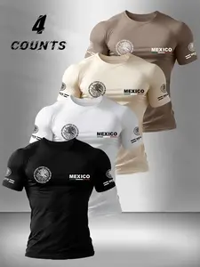 New Summer Men's Mexico Flag Cultural Short Sleeve T-Shirt, Round Neck, Soft Breathable Comfort, Outdoor Casual Wear, Multiple Colors Available, Ideal Gift Set, Menswear