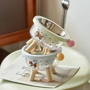 A dopamine colored pet bowl, cat neck protection high-footed bowl, anti-knock cat bowl, dog stainless steel eating utensils, high-value dog bowl.
