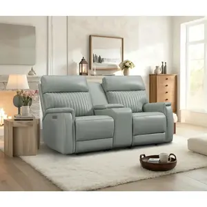 【5 Packages Shipping】Genuine Leather Triple Power Reclining Loveseat With Console,Zero Gravity, USB Ports, Adjustable Headrest & Lumbar Support