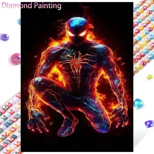 1 set of DIY diamond painting kit, 5D diamond art set, DIY decoration superheroes, Spider, flames, action. Mosaic, diamond art, DIY art home decor.