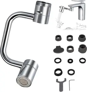 Swivel Faucet Extender, Sink Water Faucet Aerator Extension in Brass, Swivel Robotic Arm Bathroom Faucet Extender, Rotating Extension Filter with 2 Mode Splash tap head replacement