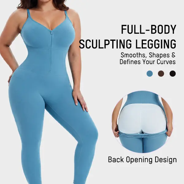 SHECURVE Easyslide Legging Bodysuit Faja for Women Full Body Shapewear Deep V Front Zip Tummy Control Butt Lifter with Pockets for Winter Outfits