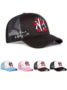 2025 Fashion New NY Lipprint Embroidered Breathable Cotton Mesh Hat Outdoor Fashion Leisure Fishing Sunshade Hat Outdoor Cycling Skateboard Hat Street Street Dance Hip Hop Hat Unisex Adjustable Sunscreen Baseball Hat Suitable for Daily Life Wear Decoratio