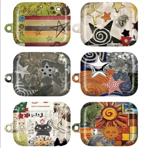 Japanese Aesthetic Cat AirPods Case, Whimsical Stars & Sun AirPods Case – Colorful Abstract Galaxy Art Funky Stars, Swirls & Sun Cover – AirPods ProPro 2Pro 3, AirPods 1234 Cases  Fun Whimsical Gift Idea