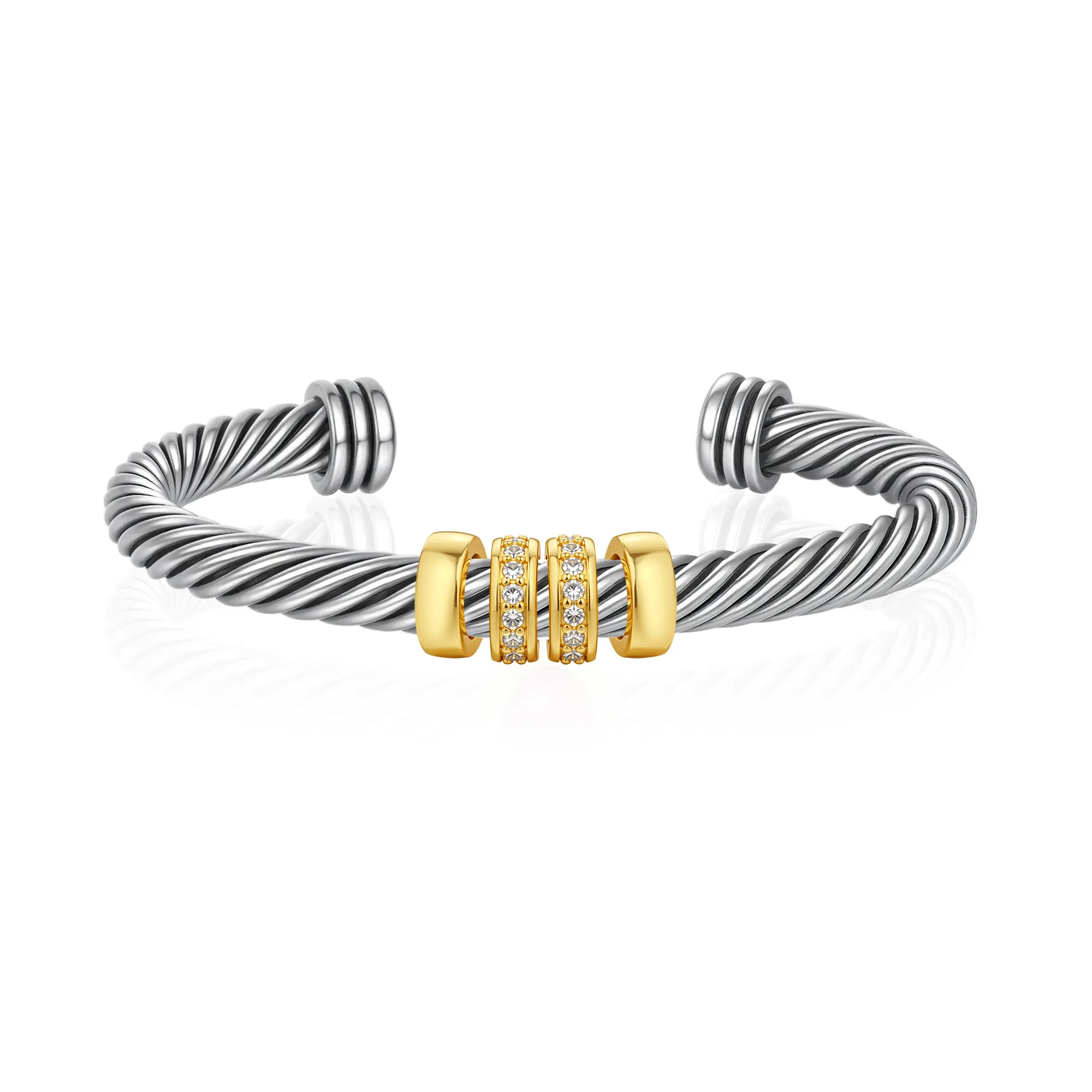 Aprilery Spin for Luck & Release Anxiety Two-Tone Bracelet with Cubic Zirconia Accent Rotating Center for Women Modern Jewelry