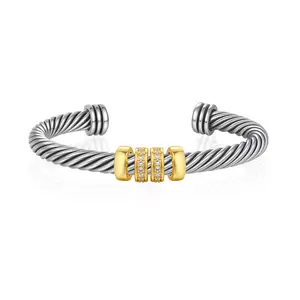 Aprilery Spin for Luck & Release Anxiety Two-Tone Bracelet with Cubic Zirconia Accent Rotating Center for Women Modern Jewelry