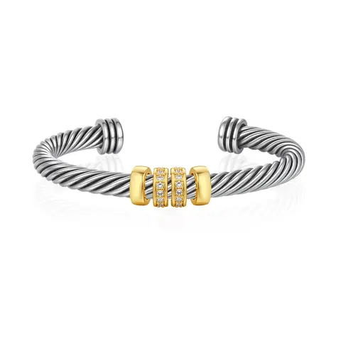 Aprilery Spin for Luck & Release Anxiety Two-Tone Bracelet with Cubic Zirconia Accent Rotating Center for Women Modern Jewelry